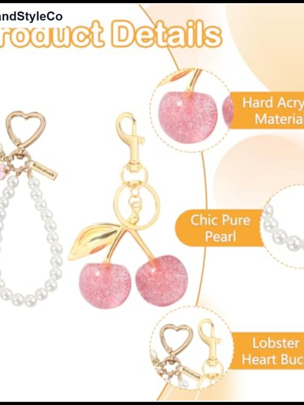 3 PC Pearl Cherry Bag Charm Keychain Set Purse Accessories Women - Picture 4 of 6